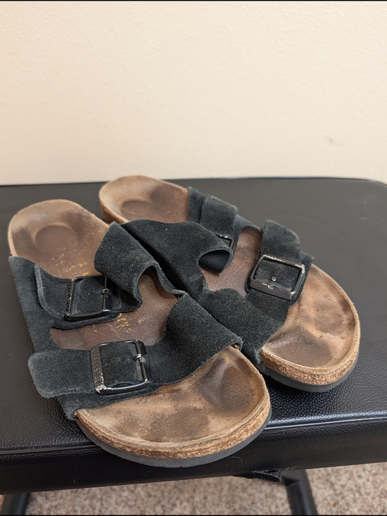 Birkenstock Shoes - Birkenstock Arizona Black Suede Two Strap Slide Sandals EU 40 US Womens 9